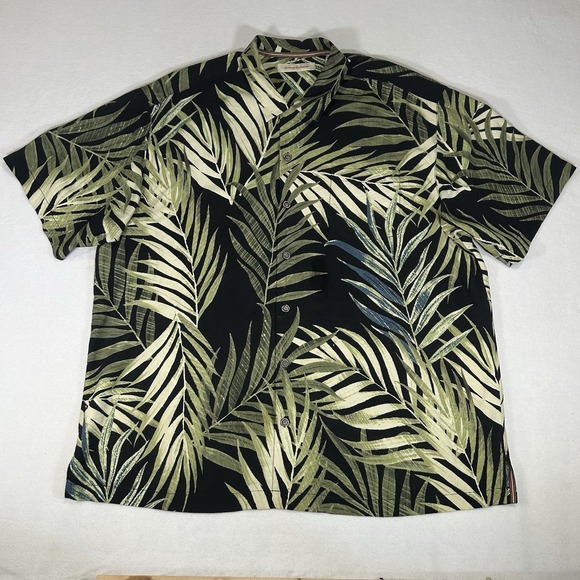 Tommy Bahama Men's XLX Black Floral 100% Silk Short Sleeve Button Up Shirt - Picture 2 of 5